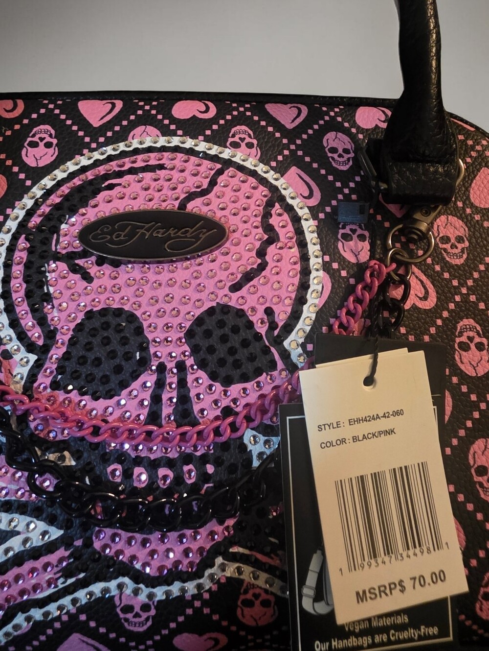 ED HARDY SM Pink Skull & Crossbones Satchel Handbag - Picture 5 of 11